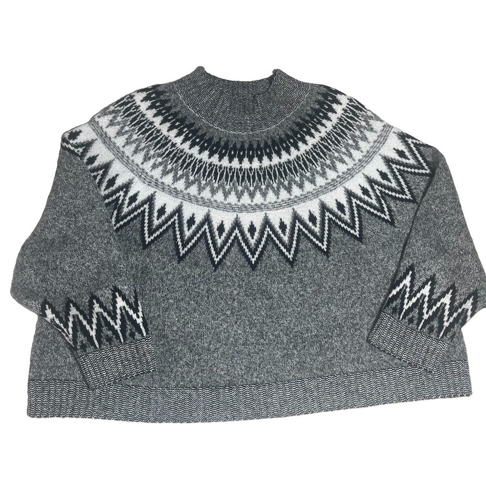 Old Navy Sweater Women's 3XL Go Recycle Fair Isle Nordic Gray Black White EUC